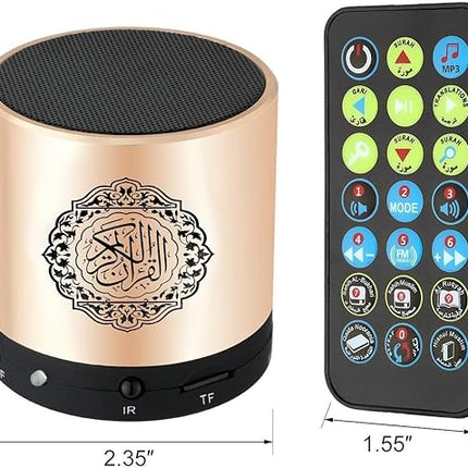 Digital Quran Player,Quran Speaker with Remote Control,USB Rechargeable Speaker,Remote Control Speaker Portable,8GB TF FM Quran Translator, Over 18 Reciters,15 Translations Available(Gold)