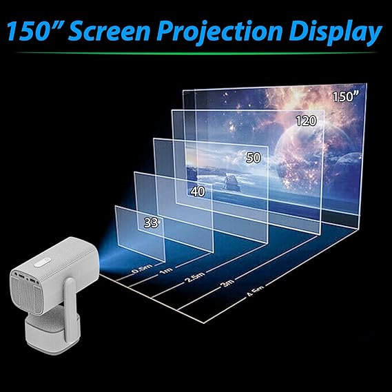 PEETTA Portable Mini Cinema Rechargeable Projector 5000 Lumens HD Smart Projector With 150 Inches Screen Display Lamp 4K Cinema Projector 230 Degree Rotating Screen Mobile Phone Projection (HY400)