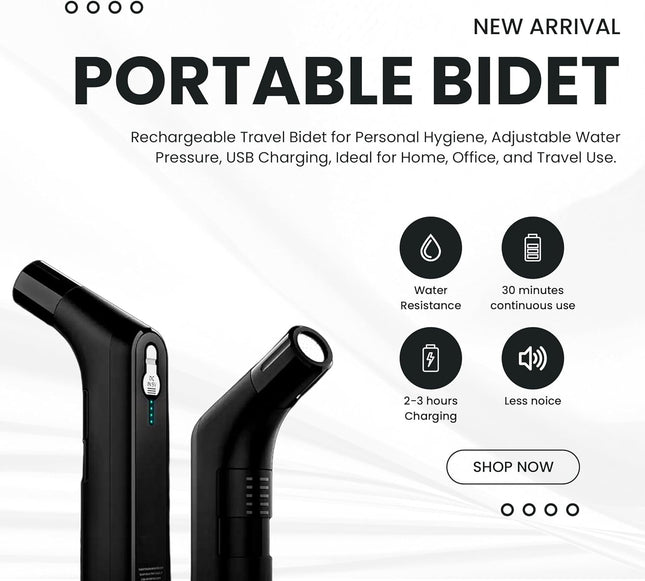 Compact Bidet Sprayer for Travel – Portable Electric Shattaf (شطاف المسافر), USB Rechargeable Handheld Bidet with Adjustable Water Pressure