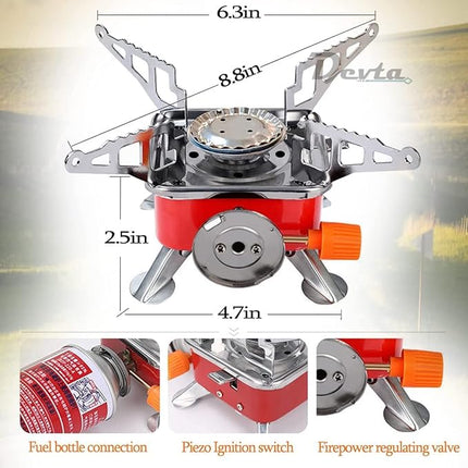 PEETTA Gas Burner for Outdoor Camping, Hiking, Travelling | Stainless Steel Cylinder, Folding Furnace, Camping Equipment, Gas Stove with Pouch