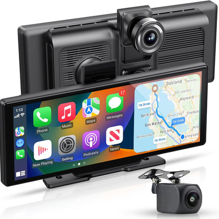 10.26” Smart Car Driving Recorder | Wireless CarPlay & Android Auto Screen with 4K Dash Cam, 1080P Backup Camera, GPS Navigation, Bluetooth & FM