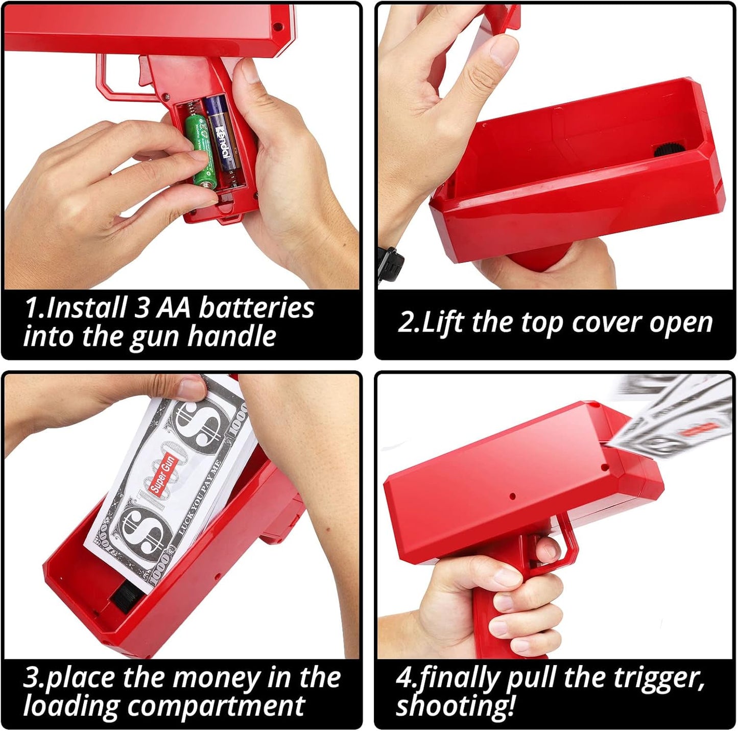 Supueme Money Gun — Battery-Powered Cash Cannon with 100 Prop Bills | Party, Wedding & Club Toy