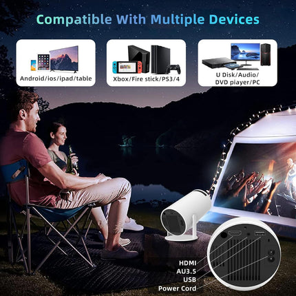PEETTA Smart Mini Projector 4K 5G WIFI, Big Screen Experience with Premium 360 Sound, 5.0 Bluetooth Movie Projector Compatible With Android/iOS/Windows/TV Stick/HDMI/USB/Audio 3.5 White