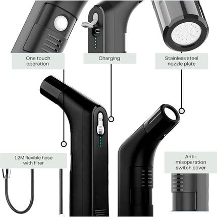 Compact Bidet Sprayer for Travel – Portable Electric Shattaf (شطاف المسافر), USB Rechargeable Handheld Bidet with Adjustable Water Pressure