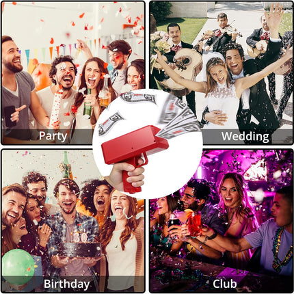 Supueme Money Gun — Battery-Powered Cash Cannon with 100 Prop Bills | Party, Wedding & Club Toy