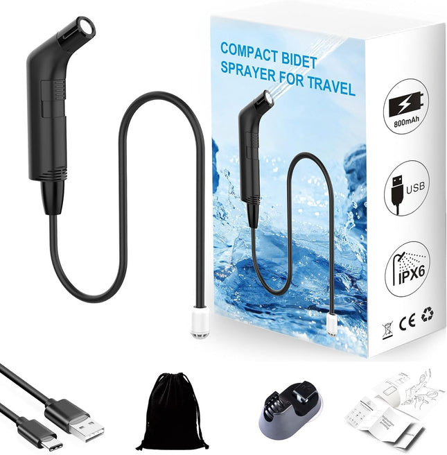 Compact Bidet Sprayer for Travel – Portable Electric Shattaf (شطاف المسافر), USB Rechargeable Handheld Bidet with Adjustable Water Pressure