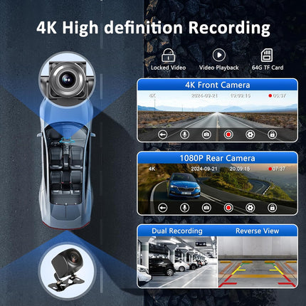 10.26” Smart Car Driving Recorder | Wireless CarPlay & Android Auto Screen with 4K Dash Cam, 1080P Backup Camera, GPS Navigation, Bluetooth & FM