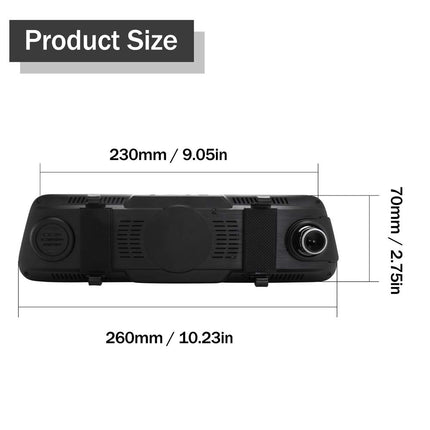 Starlight Night Vision Dash Cam with 170° Rear Camera | 9.66 Inch Full HD 1080P