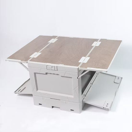 Folding Camping Table with Storage Box & Wheels | Portable Expandable Outdoor Picnic & Beach Table Organizer