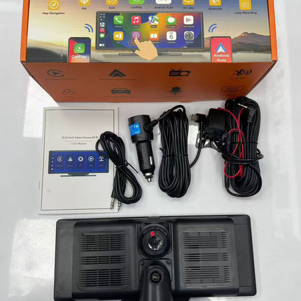 10.26” Smart Car Driving Recorder | Wireless CarPlay & Android Auto Screen with 4K Dash Cam, 1080P Backup Camera, GPS Navigation, Bluetooth & FM