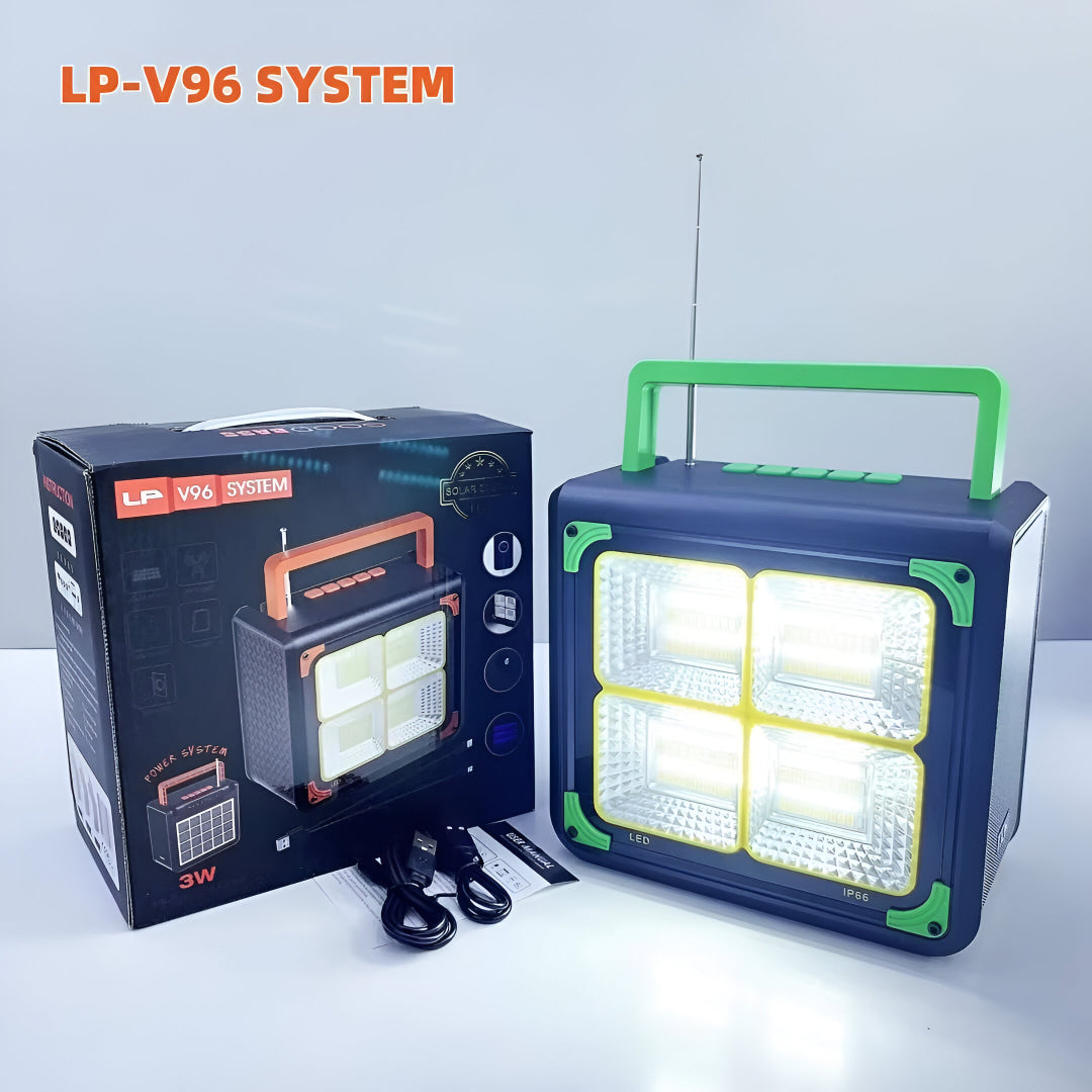 LP V96 Outdoor Solar Bluetooth Speaker with 10W Power, Flashlight, Power Bank & FM Radio – 4500mAh Battery
