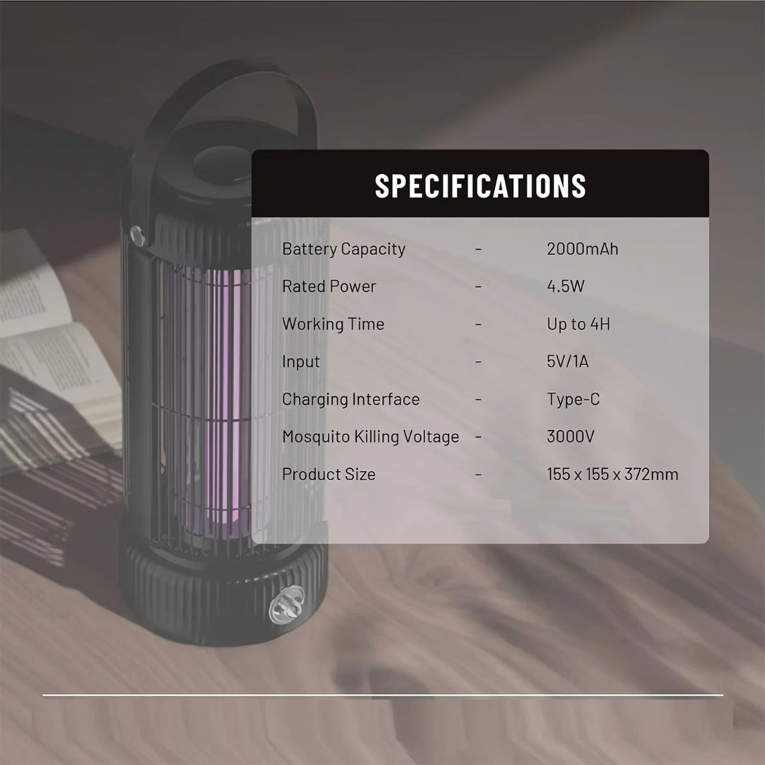 LED Electric Shock Mosquito Lamp – Portable 360° UV Bug Zapper with 3000V Shock, Rechargeable via USB-C, Quiet & Non-Toxic for Indoor & Outdoor Use