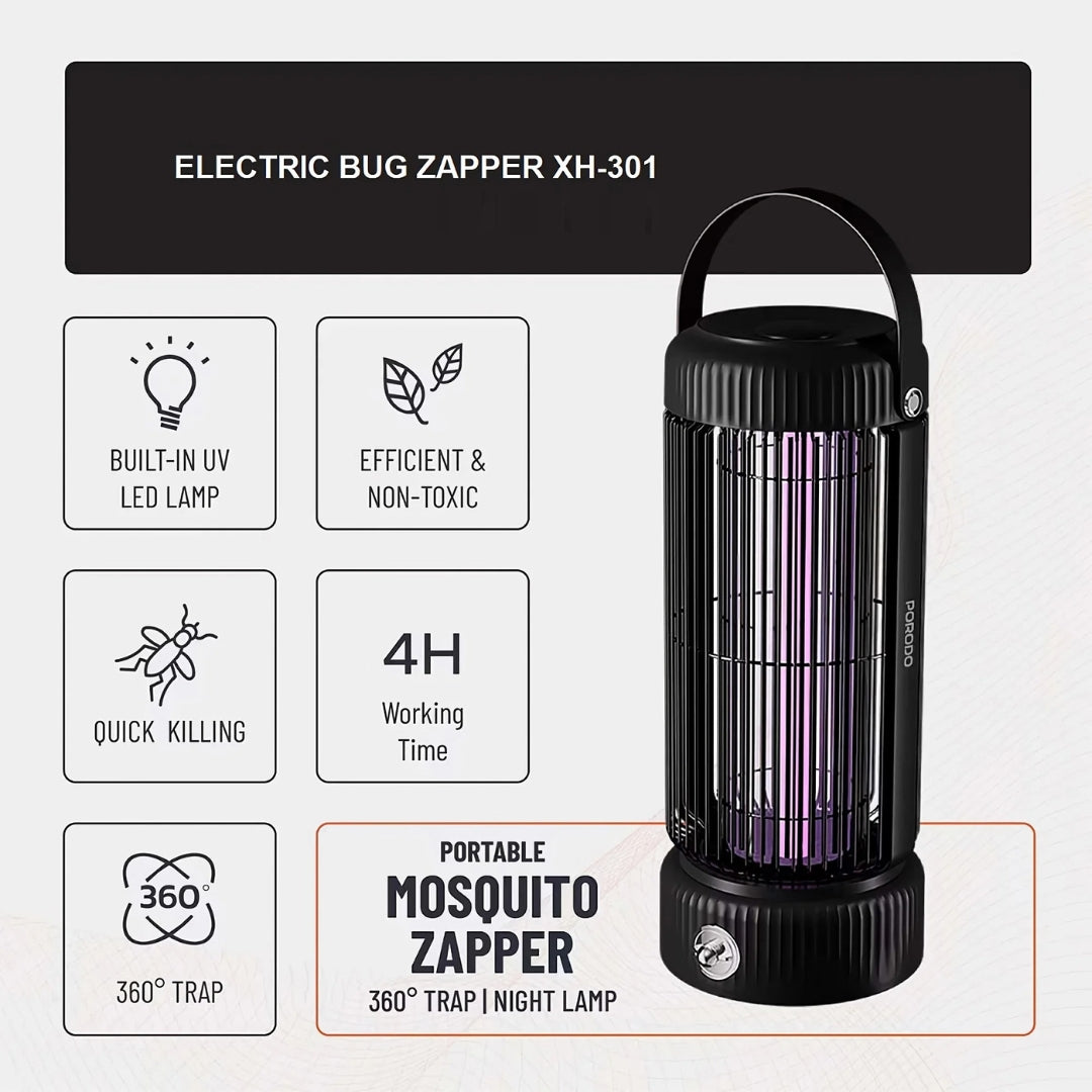 LED Electric Shock Mosquito Lamp – Portable 360° UV Bug Zapper with 3000V Shock, Rechargeable via USB-C, Quiet & Non-Toxic for Indoor & Outdoor Use