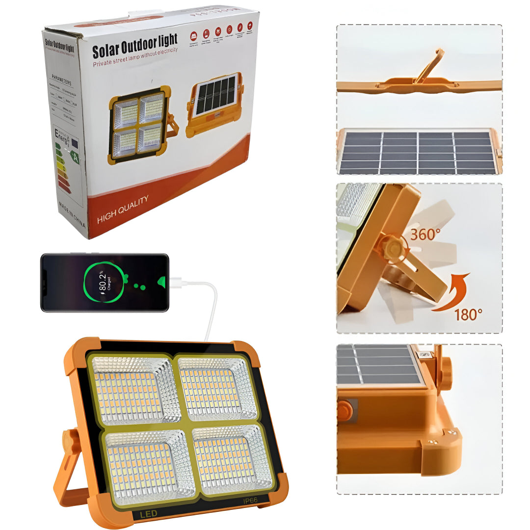 Solar Outdoor LED Work Light 1000W – 336 LEDs, Rechargeable Power Bank, IP66 Waterproof, 4 Modes, Portable Camping & Emergency Light