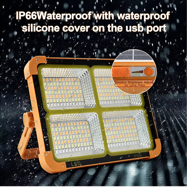 Solar Outdoor LED Work Light 1000W – 336 LEDs, Rechargeable Power Bank, IP66 Waterproof, 4 Modes, Portable Camping & Emergency Light