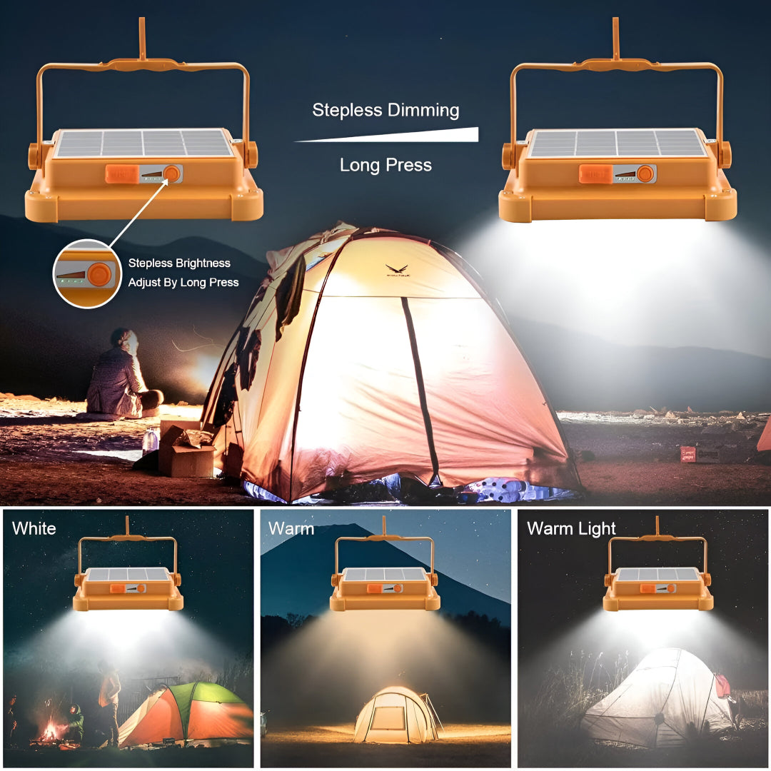 Solar Outdoor LED Work Light 1000W – 336 LEDs, Rechargeable Power Bank, IP66 Waterproof, 4 Modes, Portable Camping & Emergency Light