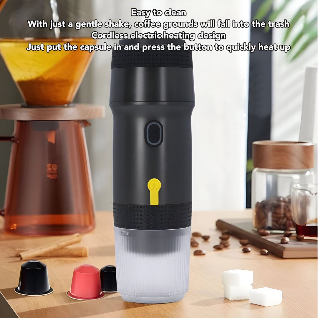 Portable Electric Espresso Maker – 20 Bar Pressure, USB & Car Charger, Self-Heating, 3-in-1 Capsule Compatible
