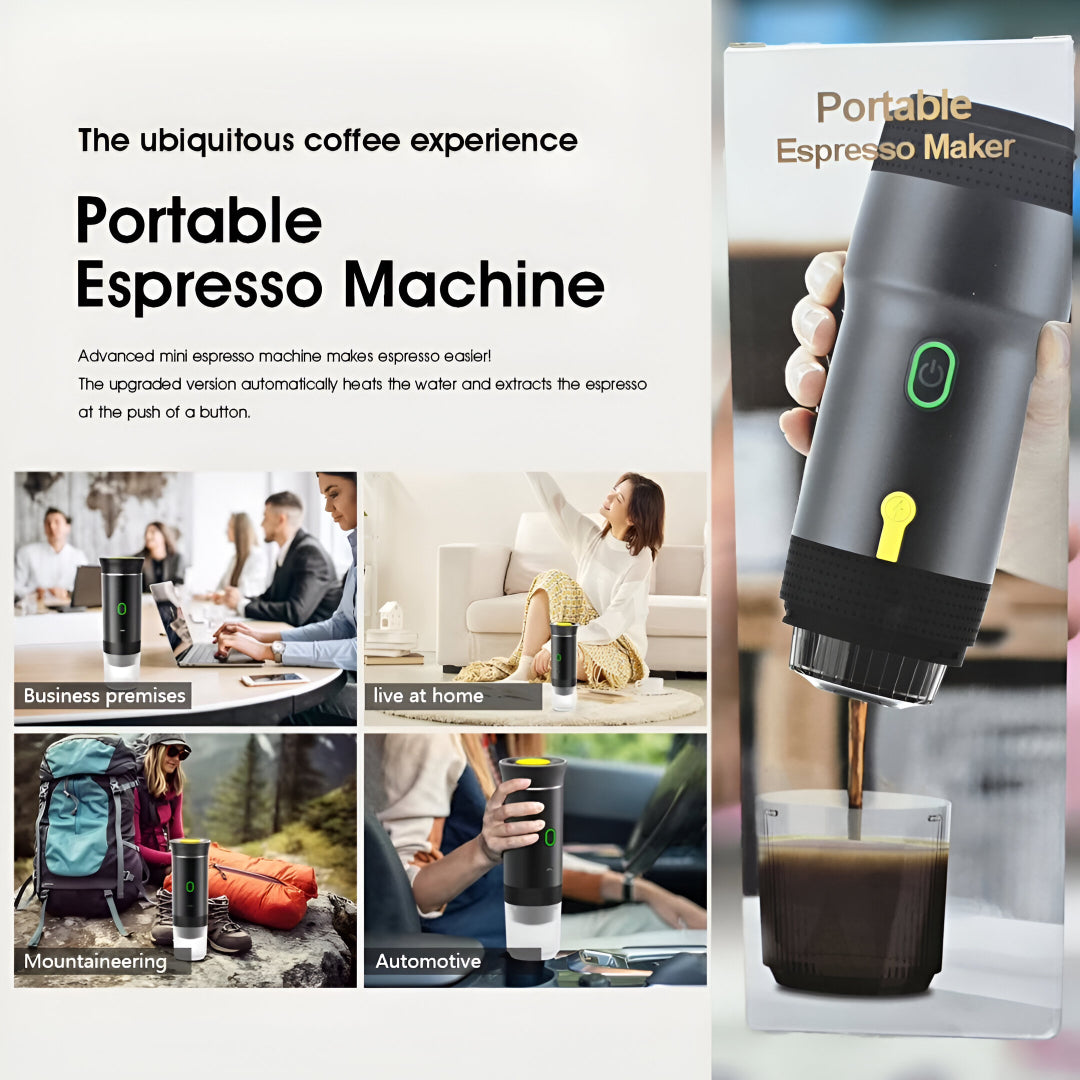 Portable Electric Espresso Maker – 20 Bar Pressure, USB & Car Charger, Self-Heating, 3-in-1 Capsule Compatible