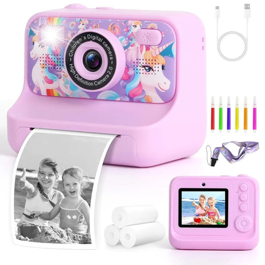Kids Instant Print Digital Camera – 48MP Dual Lens, 1080P Video, 32GB SD Card, Games, DIY Drawing & Inkless Printing | Ages 3-12