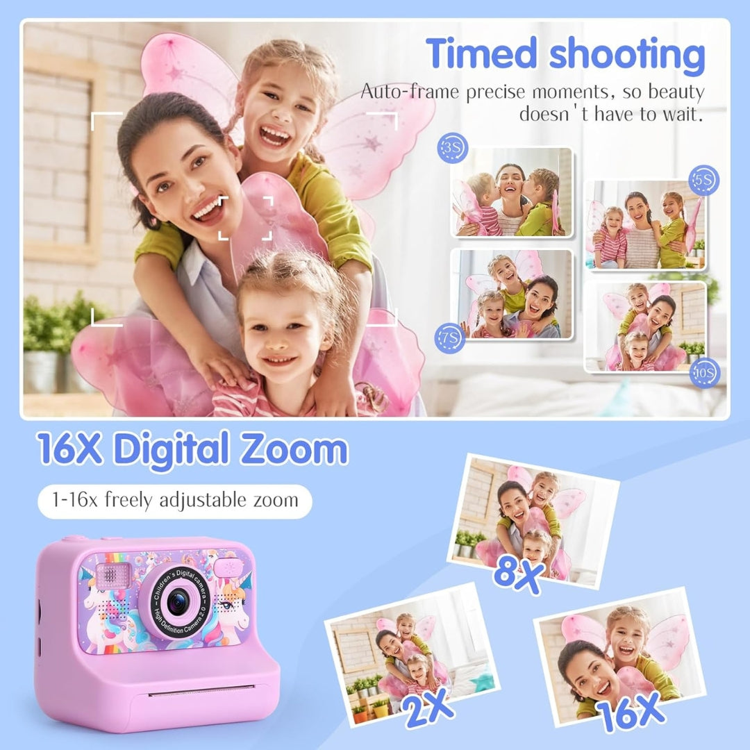 Kids Instant Print Digital Camera – 48MP Dual Lens, 1080P Video, 32GB SD Card, Games, DIY Drawing & Inkless Printing | Ages 3-12