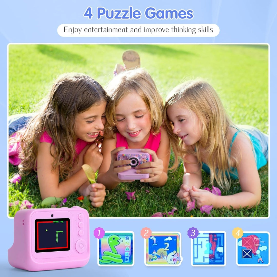 Kids Instant Print Digital Camera – 48MP Dual Lens, 1080P Video, 32GB SD Card, Games, DIY Drawing & Inkless Printing | Ages 3-12