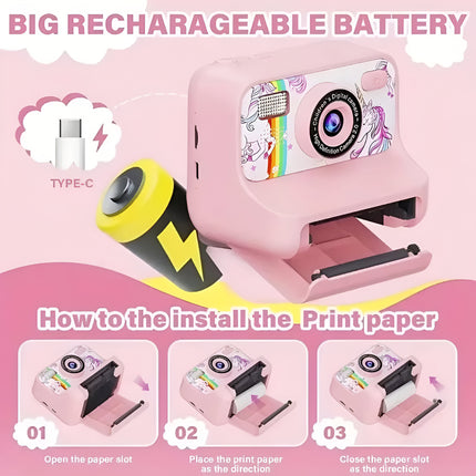 Kids Instant Print Digital Camera – 48MP Dual Lens, 1080P Video, 32GB SD Card, Games, DIY Drawing & Inkless Printing | Ages 3-12
