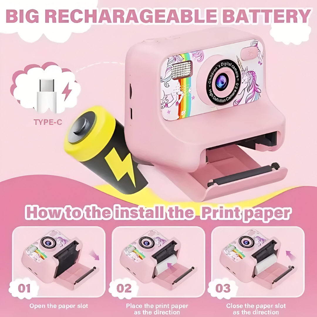 Kids Instant Print Digital Camera – 48MP Dual Lens, 1080P Video, 32GB SD Card, Games, DIY Drawing & Inkless Printing | Ages 3-12