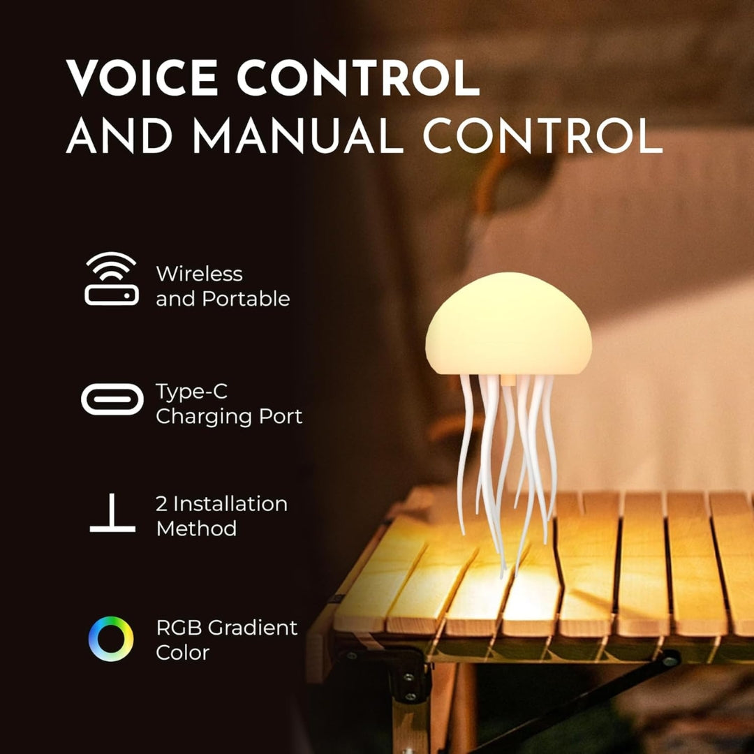 Aurora Jellyfish Mood Light – LED Color Changing Night Lamp with Tentacle Movement, Rechargeable & Sound-Activated