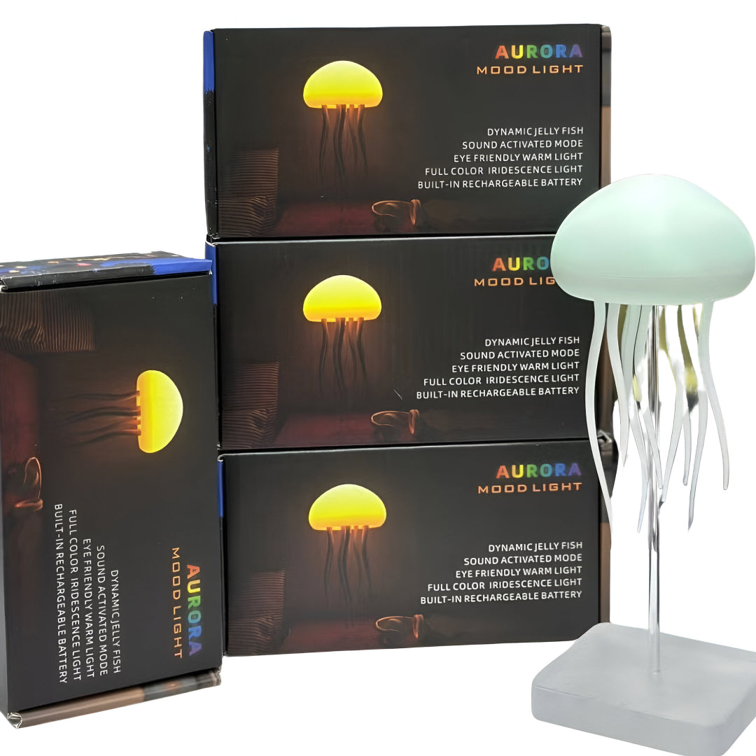 Aurora Jellyfish Mood Light – LED Color Changing Night Lamp with Tentacle Movement, Rechargeable & Sound-Activated