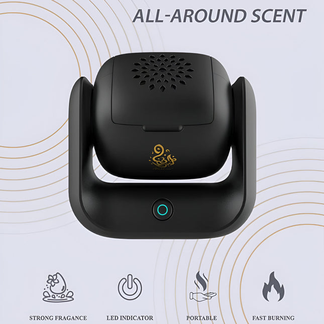 Rotational Incense Burner – 90° Adjustable | 1500mAh Battery | USB Type-C Charging | Portable Bakhoor Diffuser for Home, Office & Car