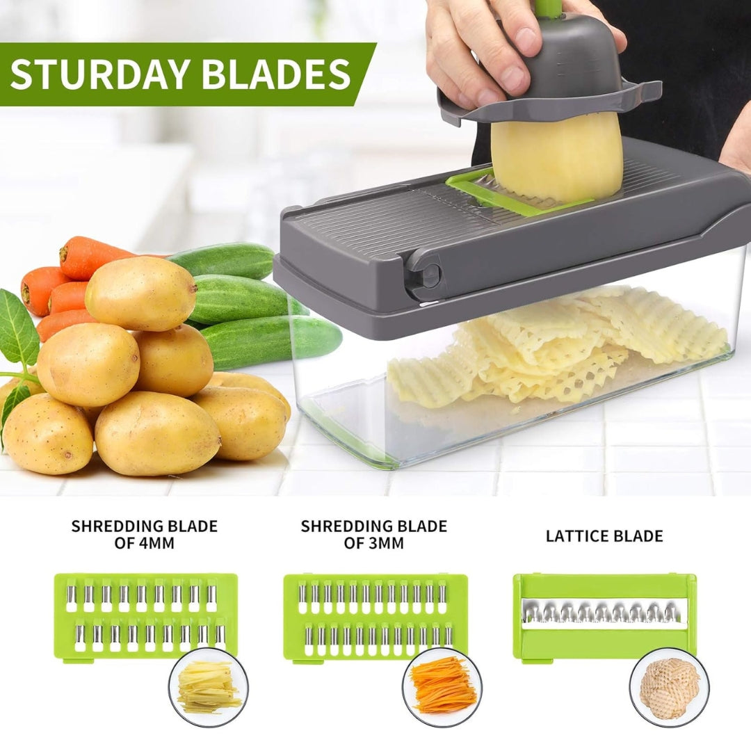 Multifunctional Vegetable Chopper & Mandoline Slicer with Handle – Adjustable Blades, Food Dicer & Storage Container