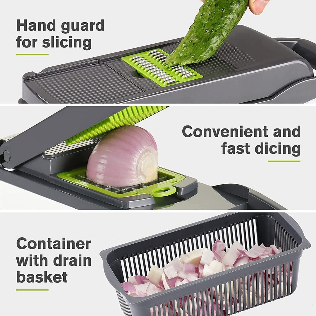 Multifunctional Vegetable Chopper & Mandoline Slicer with Handle – Adjustable Blades, Food Dicer & Storage Container