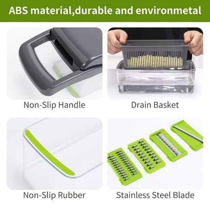 Multifunctional Vegetable Chopper & Mandoline Slicer with Handle – Adjustable Blades, Food Dicer & Storage Container