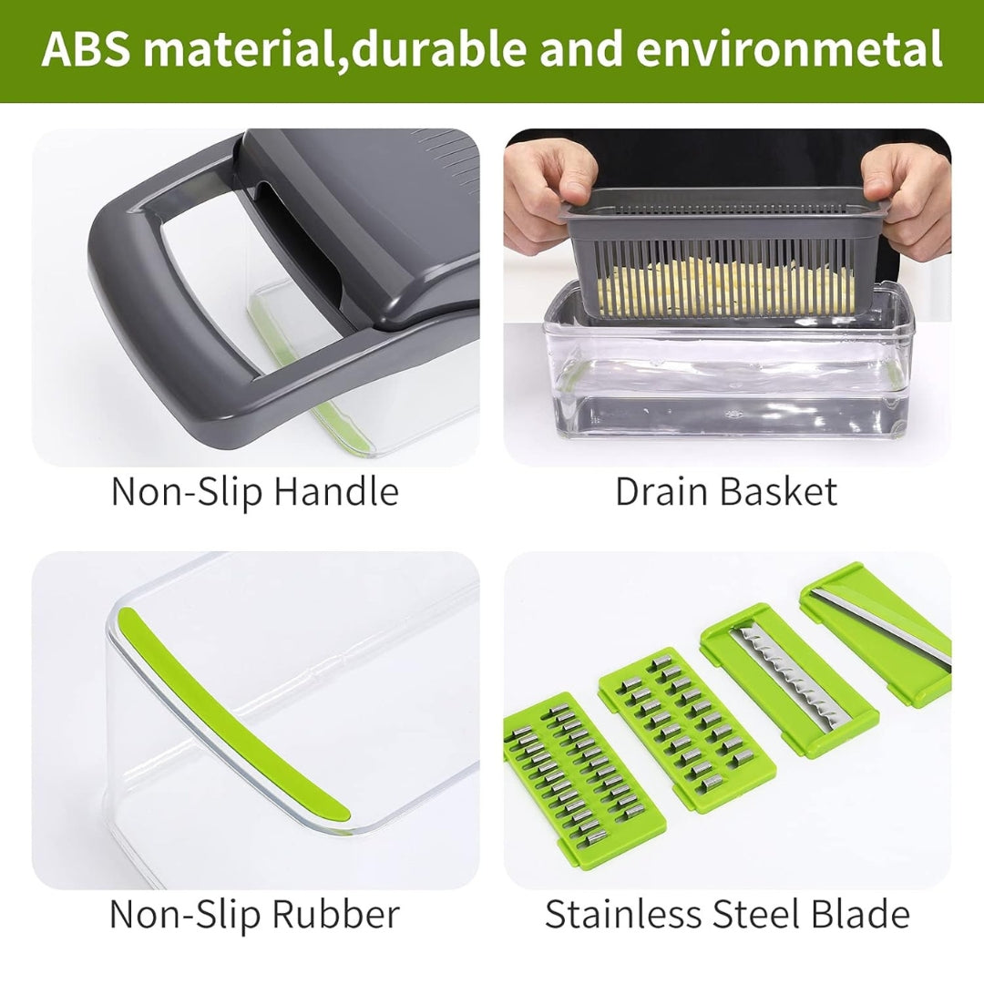 Multifunctional Vegetable Chopper & Mandoline Slicer with Handle – Adjustable Blades, Food Dicer & Storage Container