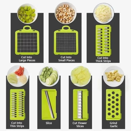 Multifunctional Vegetable Chopper & Mandoline Slicer with Handle – Adjustable Blades, Food Dicer & Storage Container