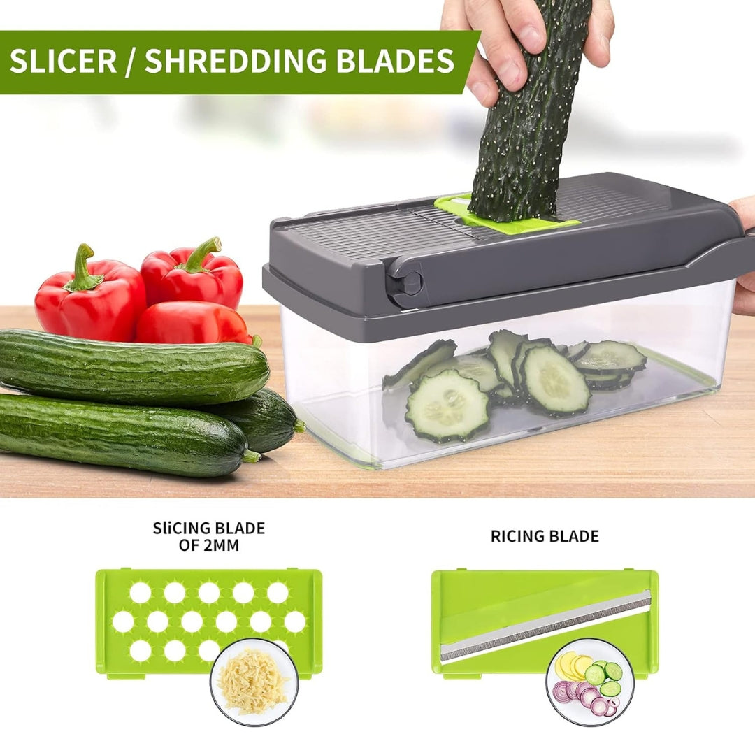 Multifunctional Vegetable Chopper & Mandoline Slicer with Handle – Adjustable Blades, Food Dicer & Storage Container
