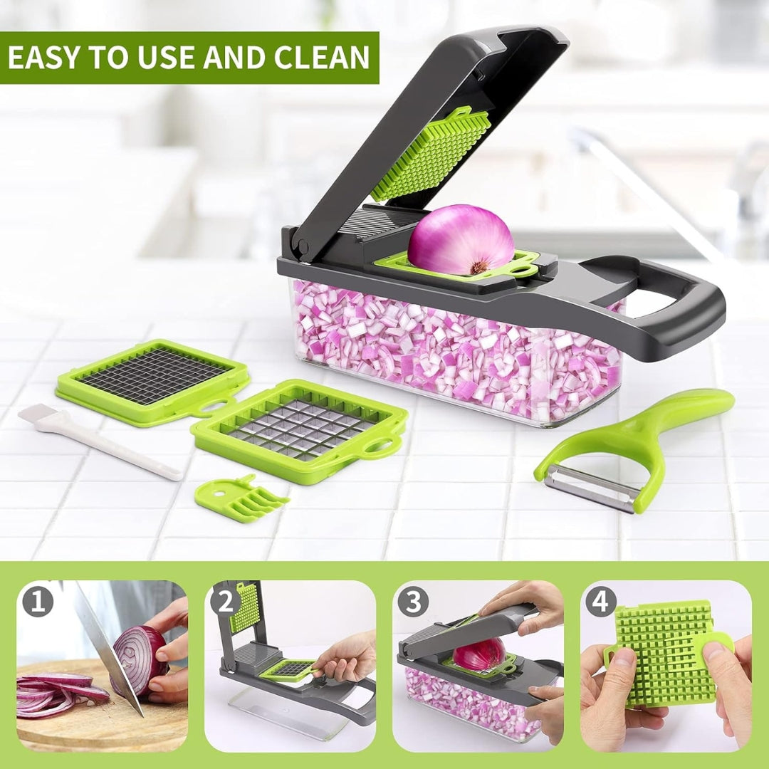 Multifunctional Vegetable Chopper & Mandoline Slicer with Handle – Adjustable Blades, Food Dicer & Storage Container