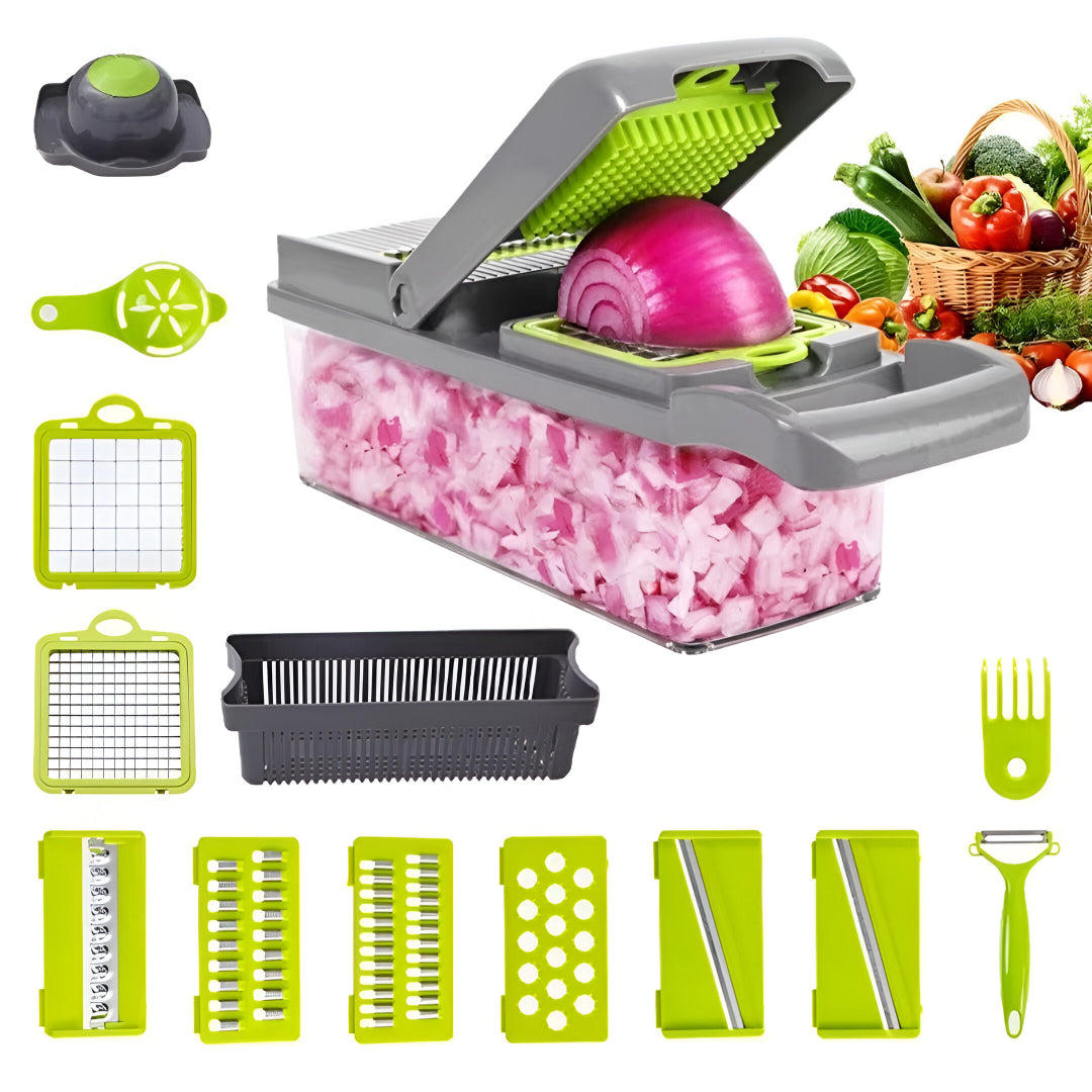 Multifunctional Vegetable Chopper & Mandoline Slicer with Handle – Adjustable Blades, Food Dicer & Storage Container