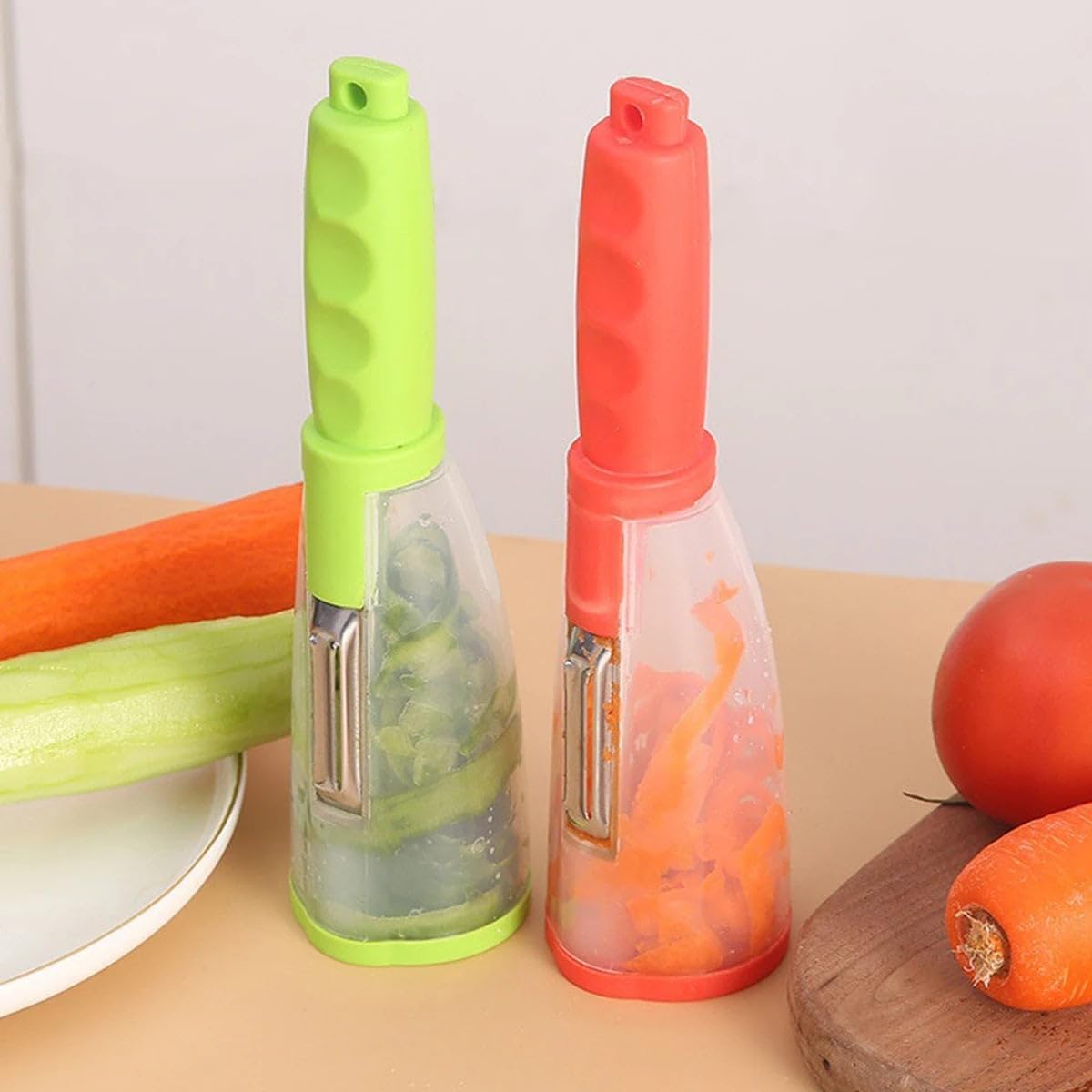 Multi-Purpose Vegetable Peeler with Storage Container – Stainless Steel Blade, Ergonomic Handle, Random Color