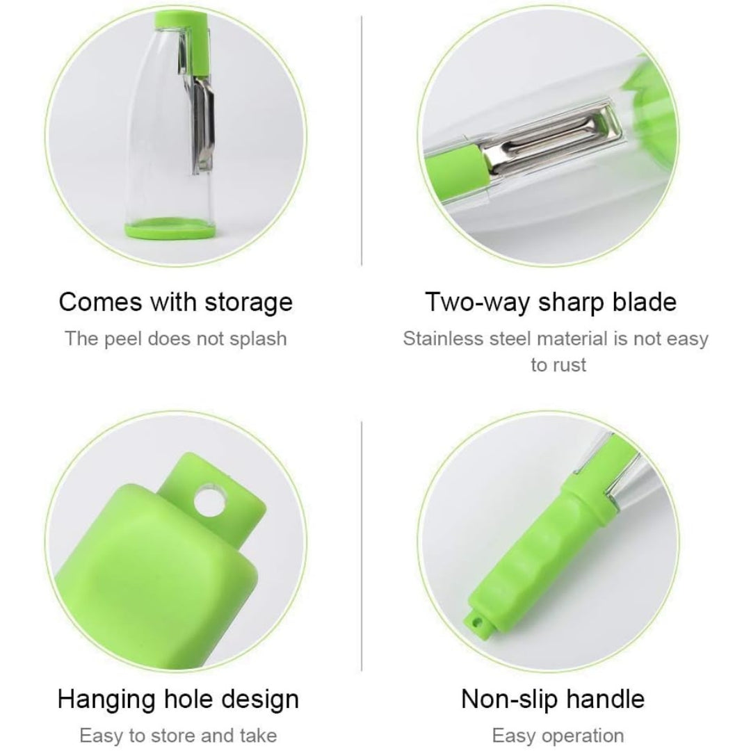 Multi-Purpose Vegetable Peeler with Storage Container – Stainless Steel Blade, Ergonomic Handle, Random Color