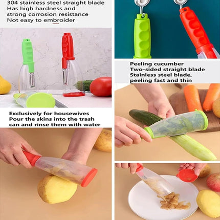 Multi-Purpose Vegetable Peeler with Storage Container – Stainless Steel Blade, Ergonomic Handle, Random Color