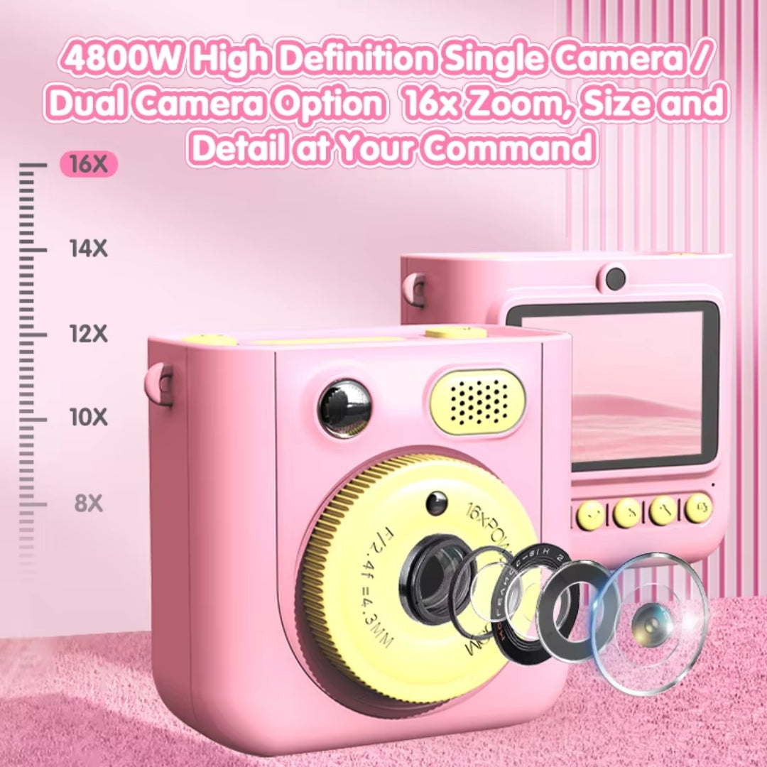 Kids Instant Print Camera – Instant Fun & Creativity for Ages 4–12 | Dual Lens, 1080P Video, DIY Stickers, Thermal Print & More!