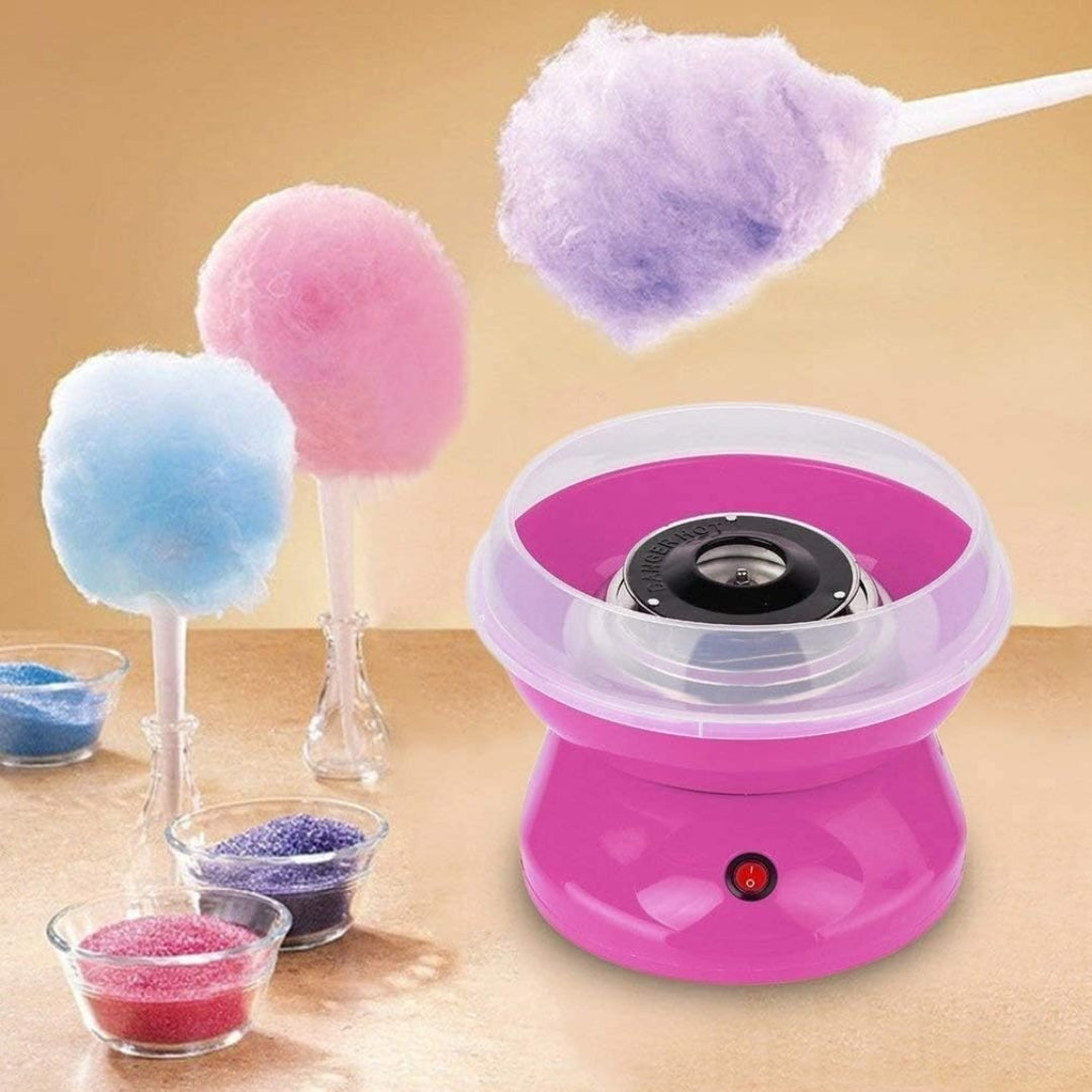 Mini Electric Cotton Candy Maker – DIY Candy Floss Machine with 10 Bamboo Sticks & Sugar Spoon | Home Use, Party Fun, Kid-Friendly | Pink
