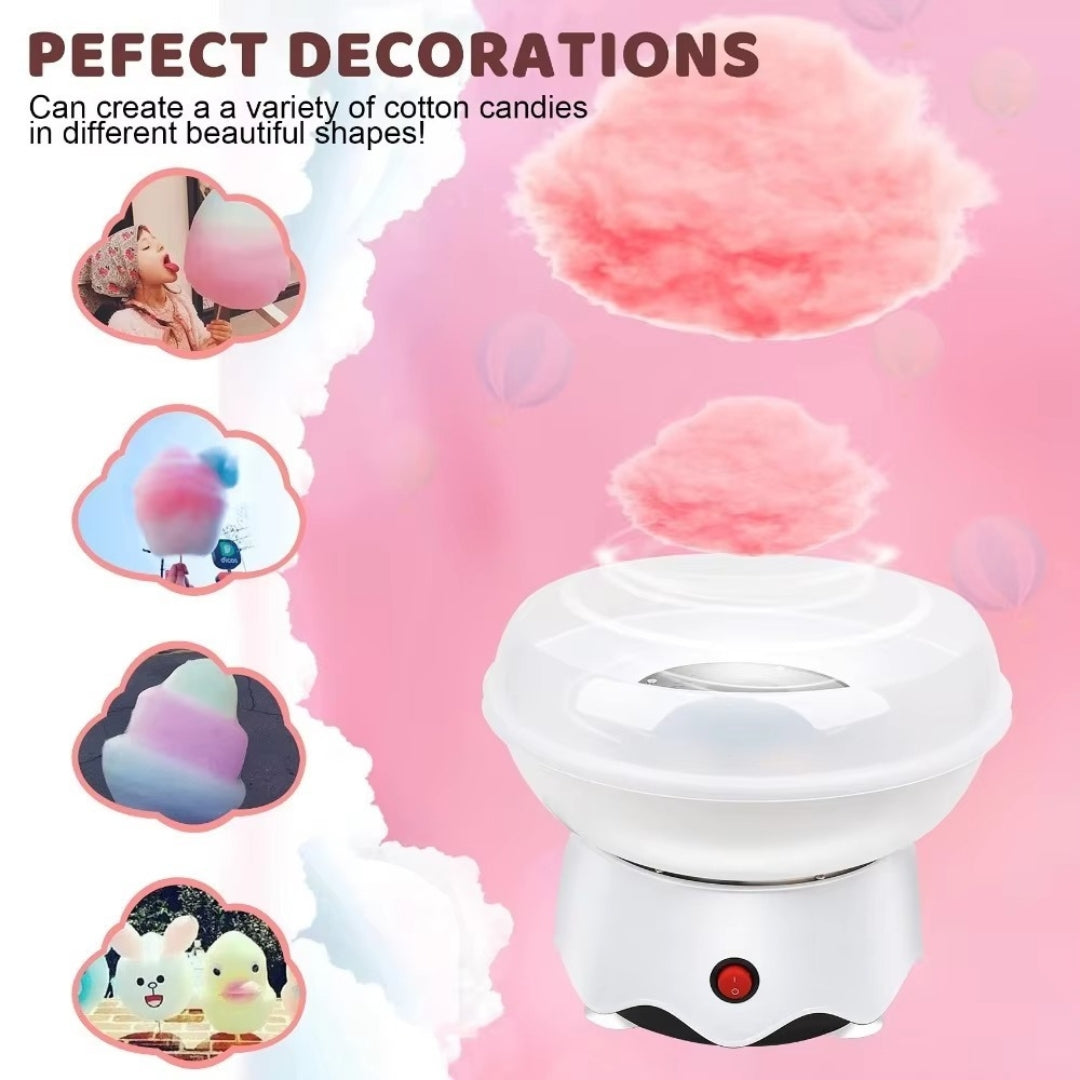 Mini Electric Cotton Candy Maker – DIY Candy Floss Machine with 10 Bamboo Sticks & Sugar Spoon | Home Use, Party Fun, Kid-Friendly | Pink
