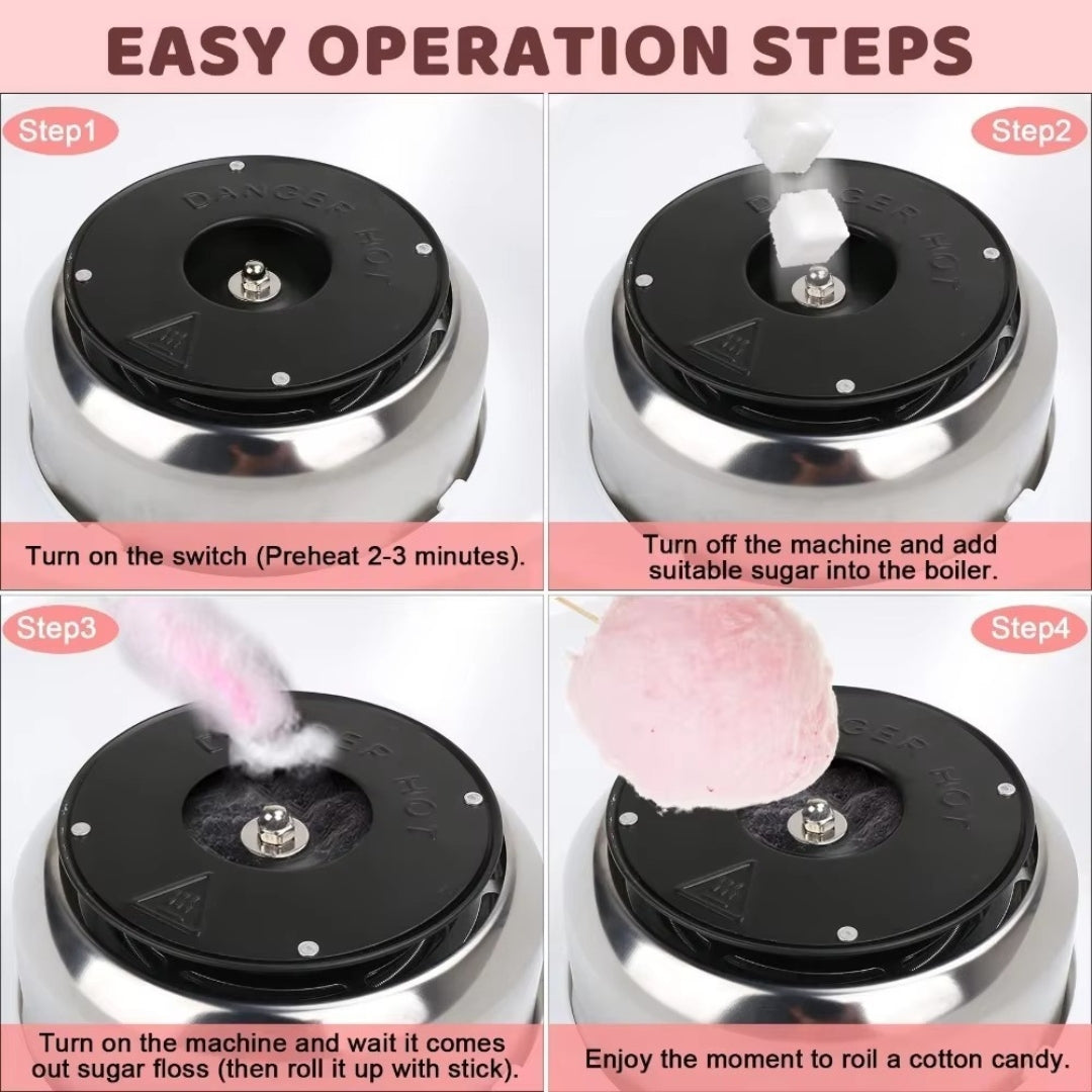 Mini Electric Cotton Candy Maker – DIY Candy Floss Machine with 10 Bamboo Sticks & Sugar Spoon | Home Use, Party Fun, Kid-Friendly | Pink