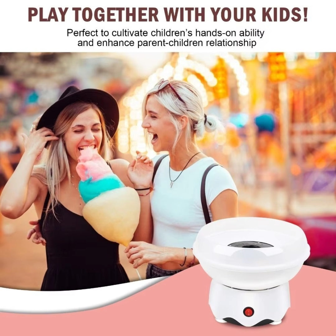 Mini Electric Cotton Candy Maker – DIY Candy Floss Machine with 10 Bamboo Sticks & Sugar Spoon | Home Use, Party Fun, Kid-Friendly | Pink