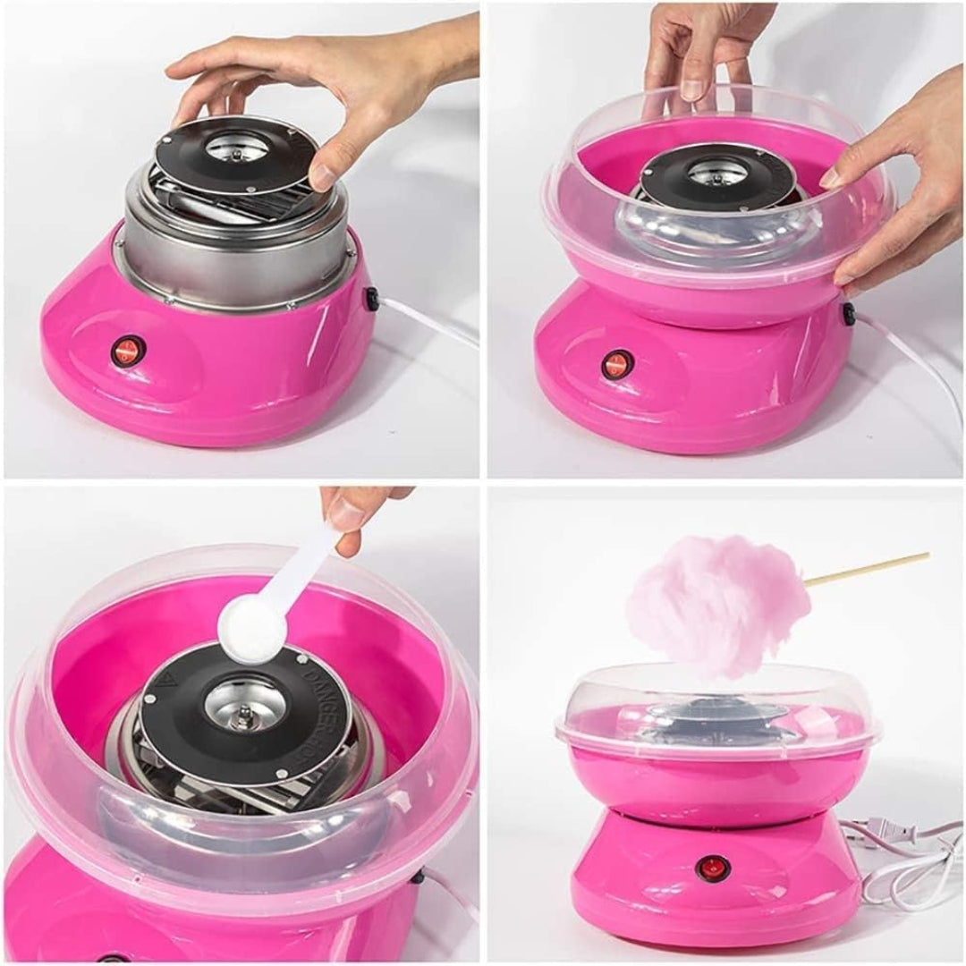 Mini Electric Cotton Candy Maker – DIY Candy Floss Machine with 10 Bamboo Sticks & Sugar Spoon | Home Use, Party Fun, Kid-Friendly | Pink