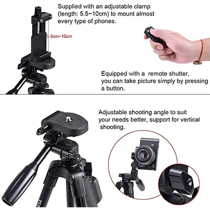 YUNTENG VCT-5208 Tripod with Bluetooth Remote for Mobile Phones, DSLR & Action Cameras | 360° Pan & Tilt | Height Adjustable 43–125cm