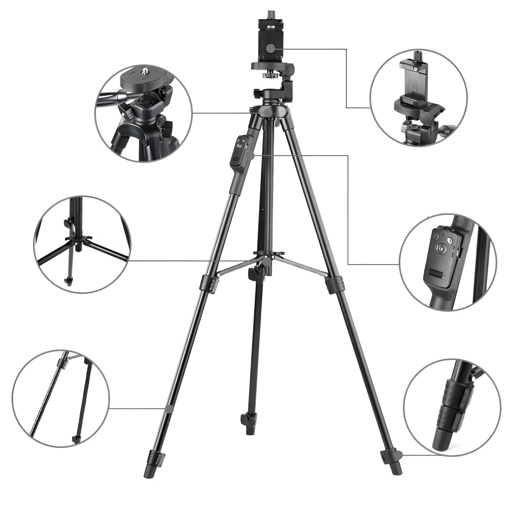 YUNTENG VCT-5208 Tripod with Bluetooth Remote for Mobile Phones, DSLR & Action Cameras | 360° Pan & Tilt | Height Adjustable 43–125cm