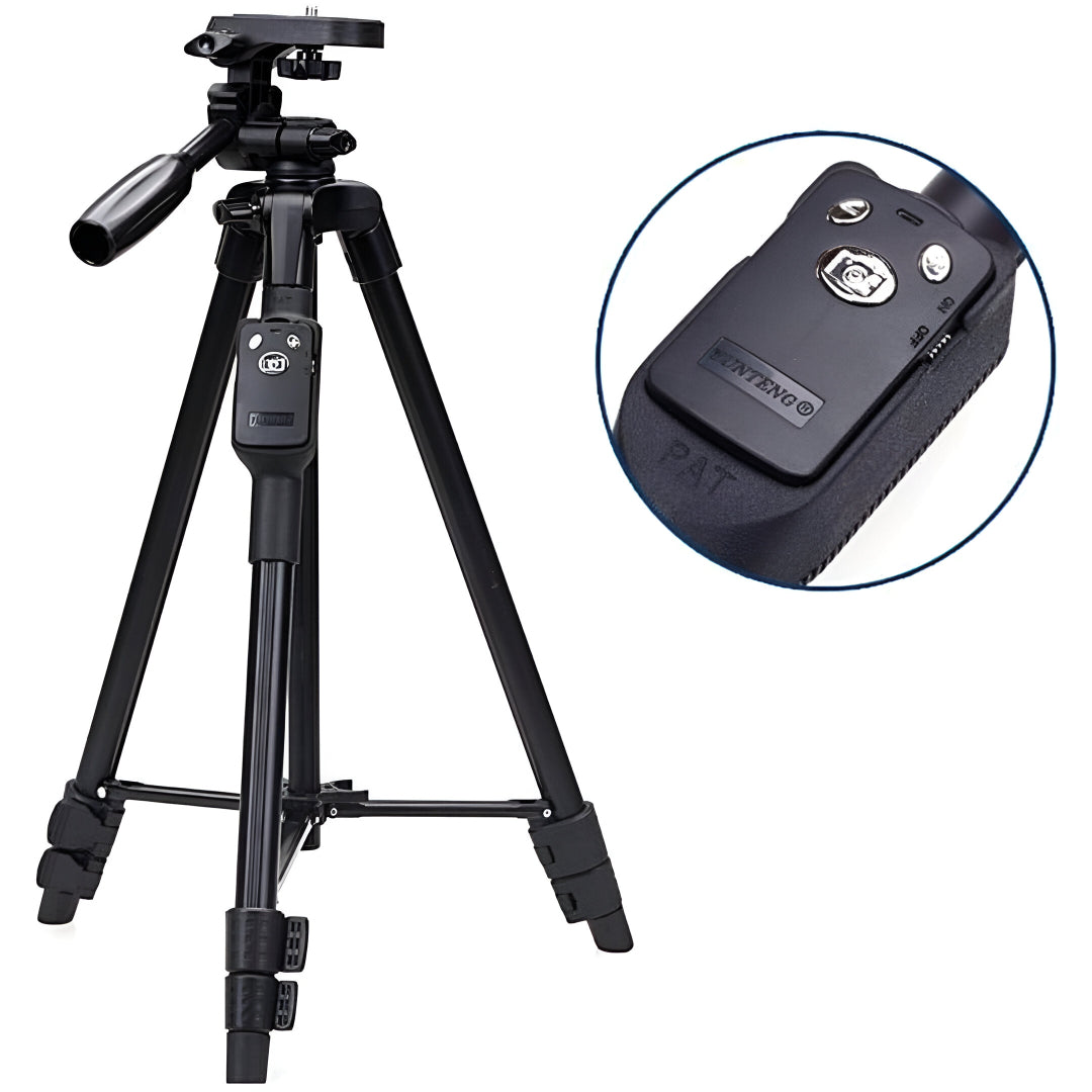YUNTENG VCT-5208 Tripod with Bluetooth Remote for Mobile Phones, DSLR & Action Cameras | 360° Pan & Tilt | Height Adjustable 43–125cm